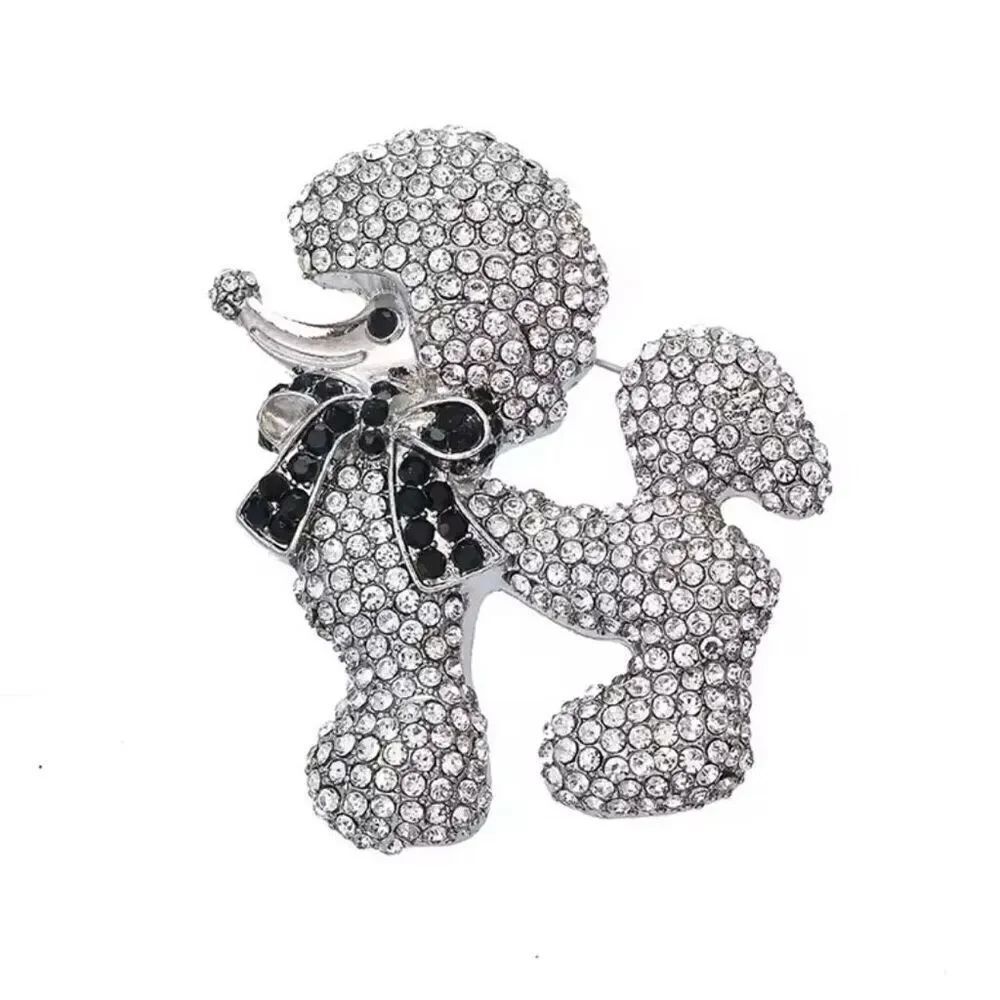 Rhinestone Silver Poodle Brooch Womens Crystal Fashion Statement Piece New